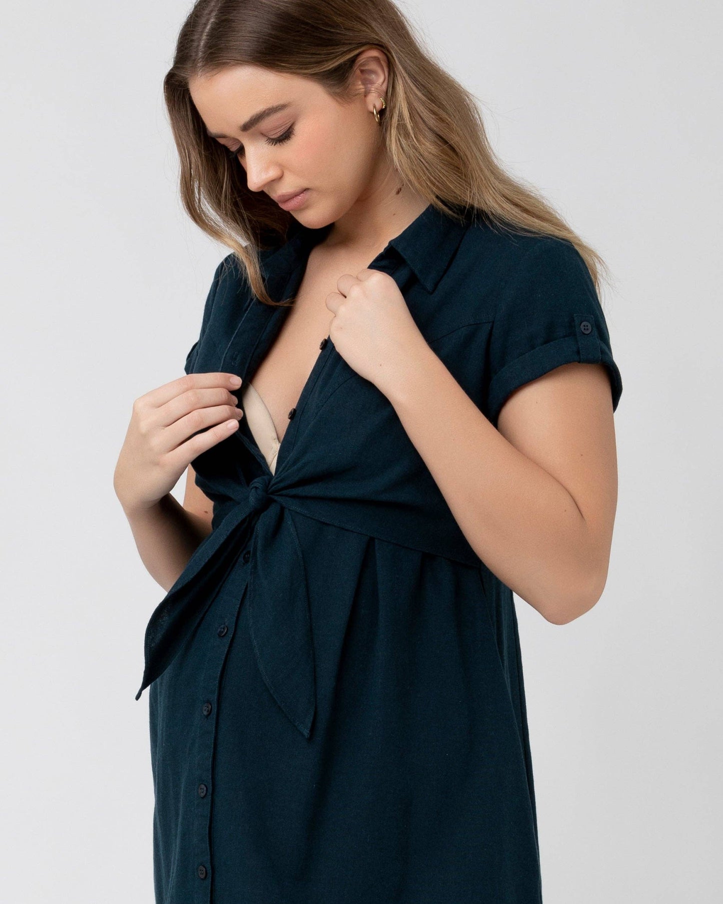 Ripe Maternity Colette Tie Up Linen Dress