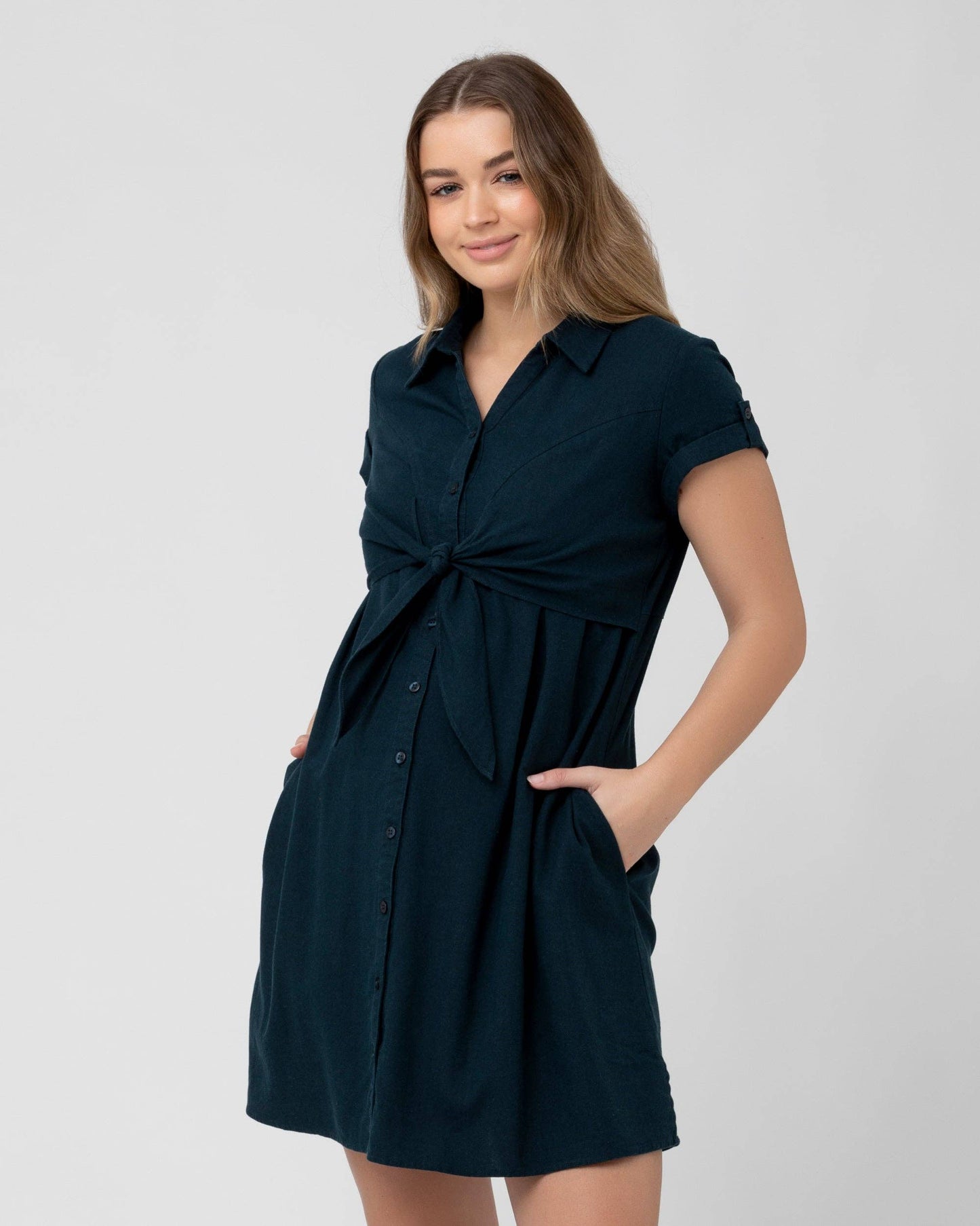 Ripe Maternity Colette Tie Up Linen Dress