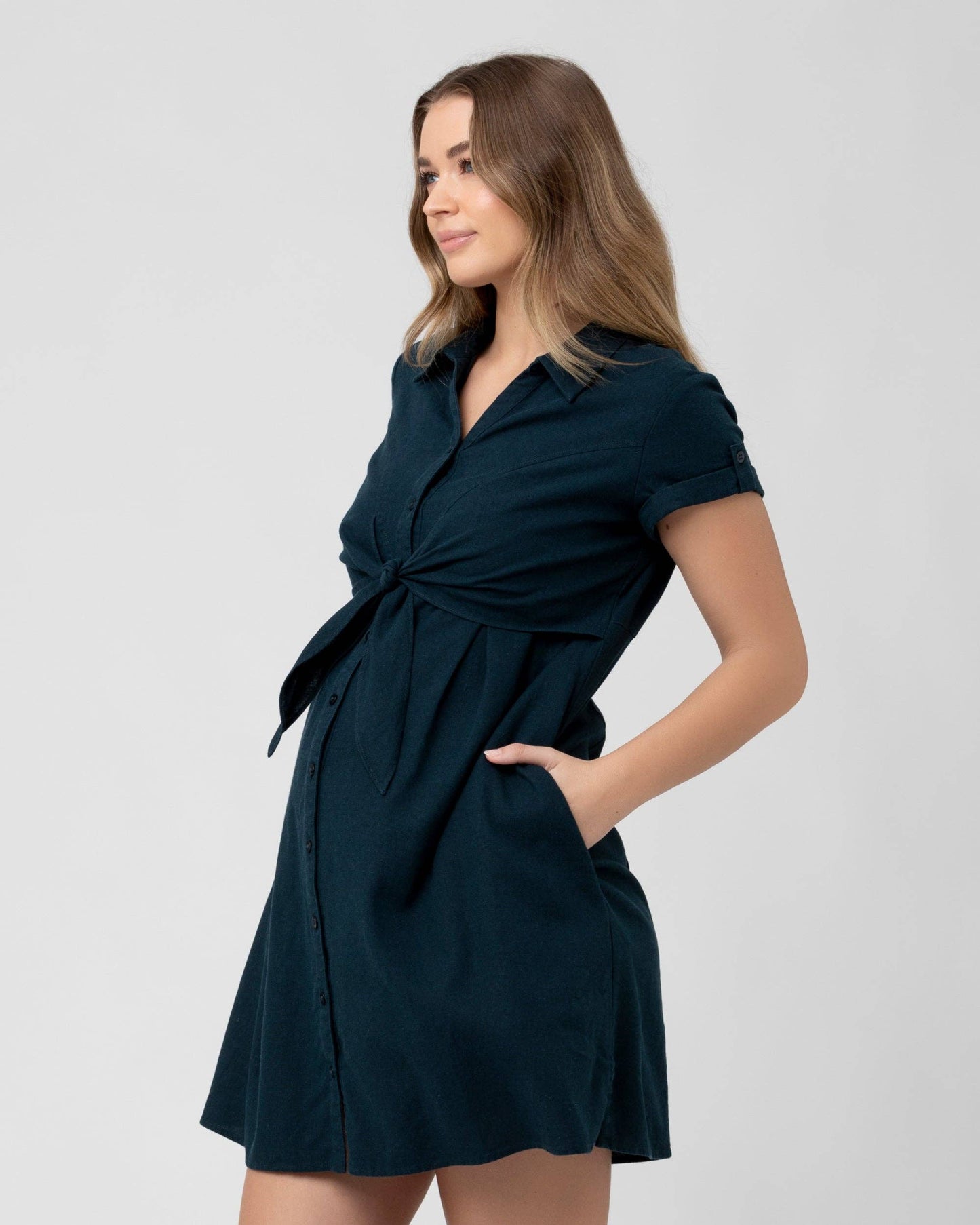 Ripe Maternity Colette Tie Up Linen Dress