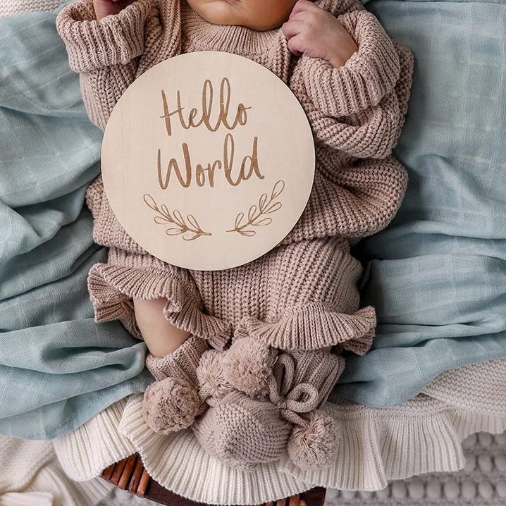 Snuggle Hunny Hello World Large Wooden Milestone Card