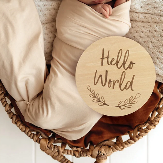 Snuggle Hunny Hello World Large Wooden Milestone Card