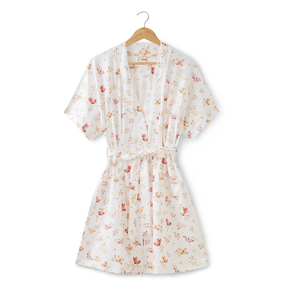 Robe with butterfly pattern on a white background