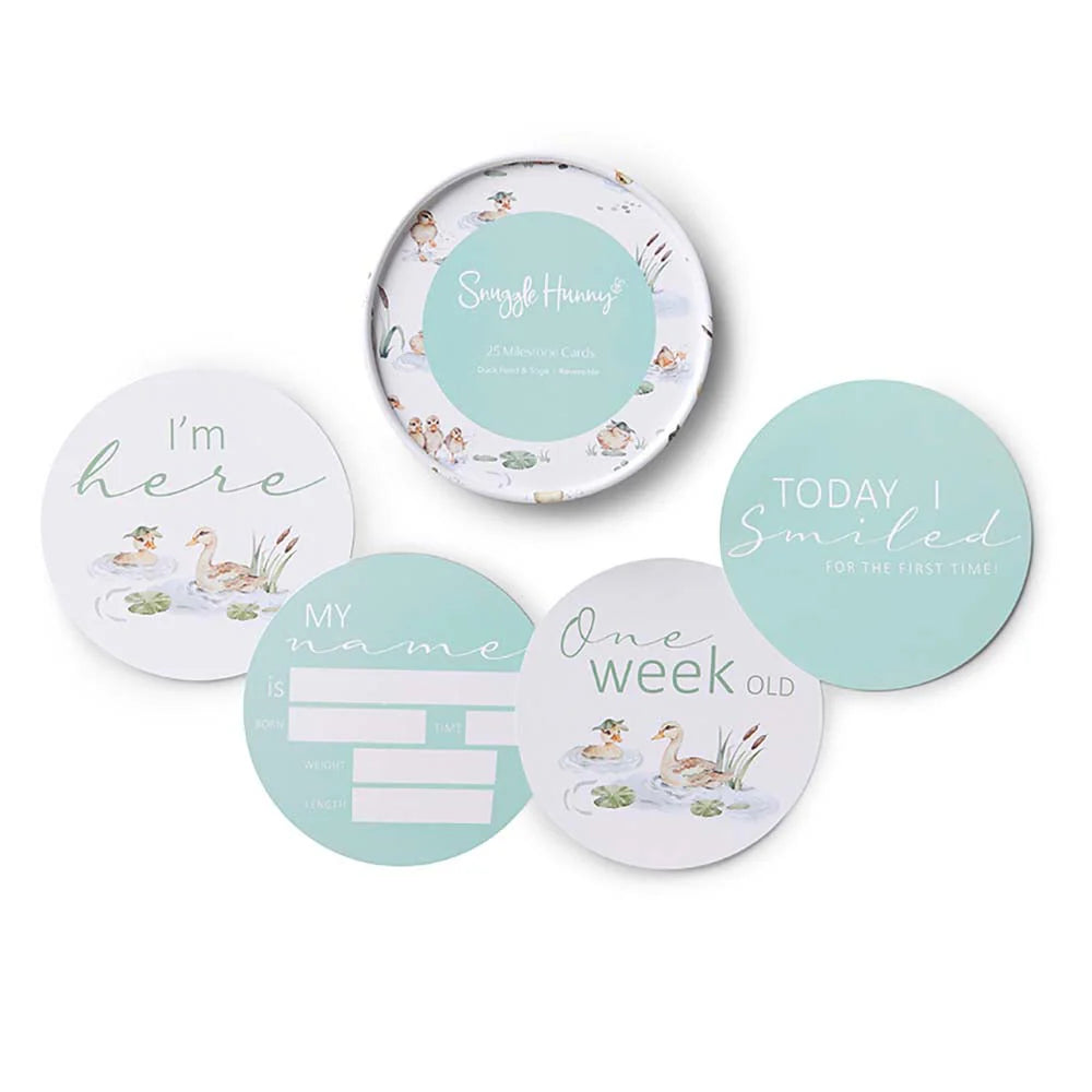 Set of baby milestone stickers with swan design on a white background