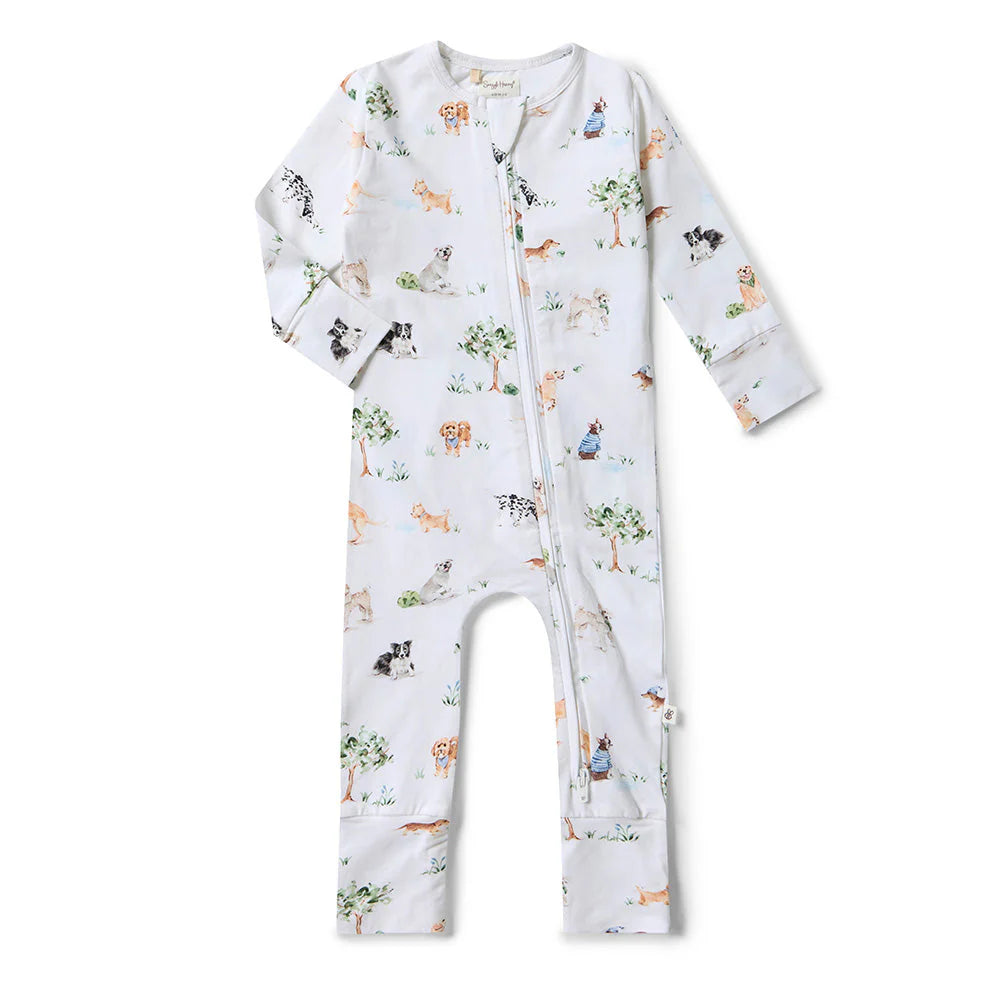 Baby onesie with animal pattern on a white background