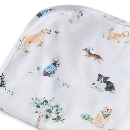 Fabric with dog illustrations on a white background
